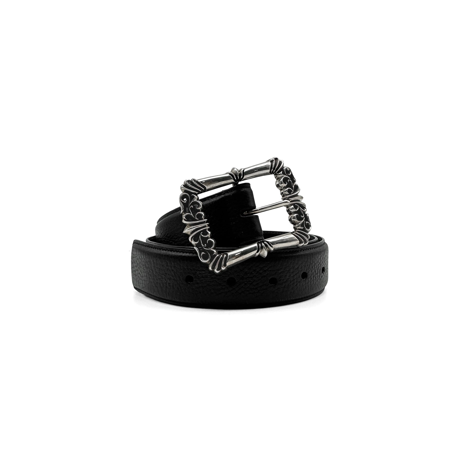 CHROME HEARTS (クロムハーツ) ブラックレザーフィリグリーベルト 34インチ