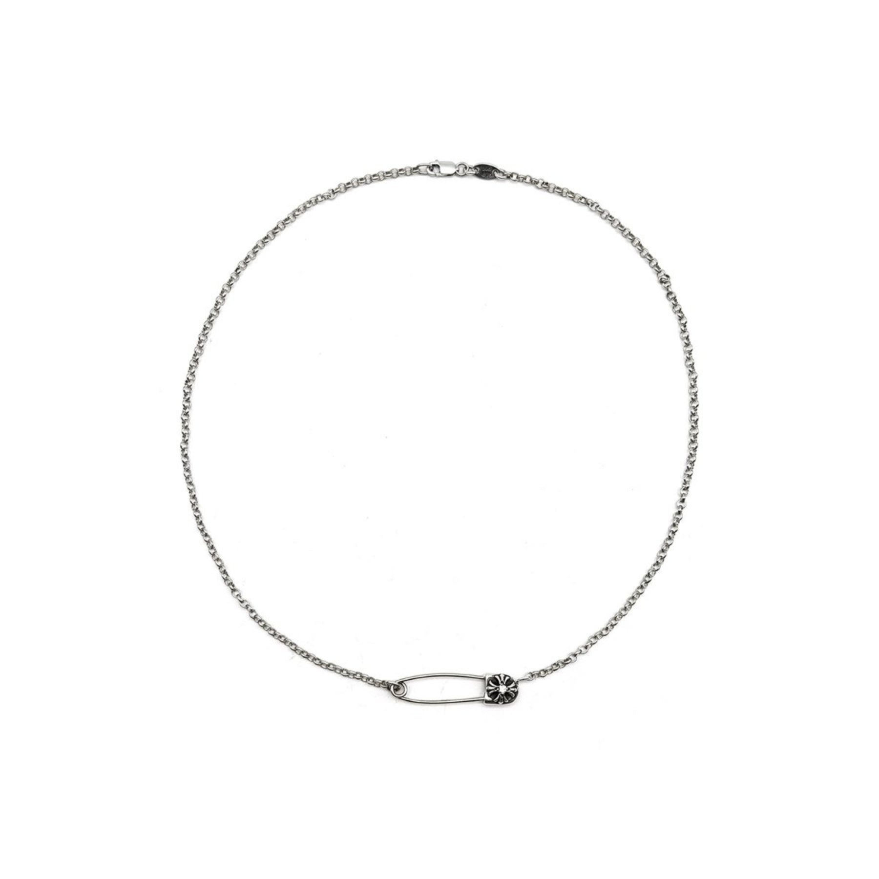 CHROME HEARTS (クロムハーツ) シルバー ピンクリップ シングルダイヤモンド ロールチェーン ネックレス