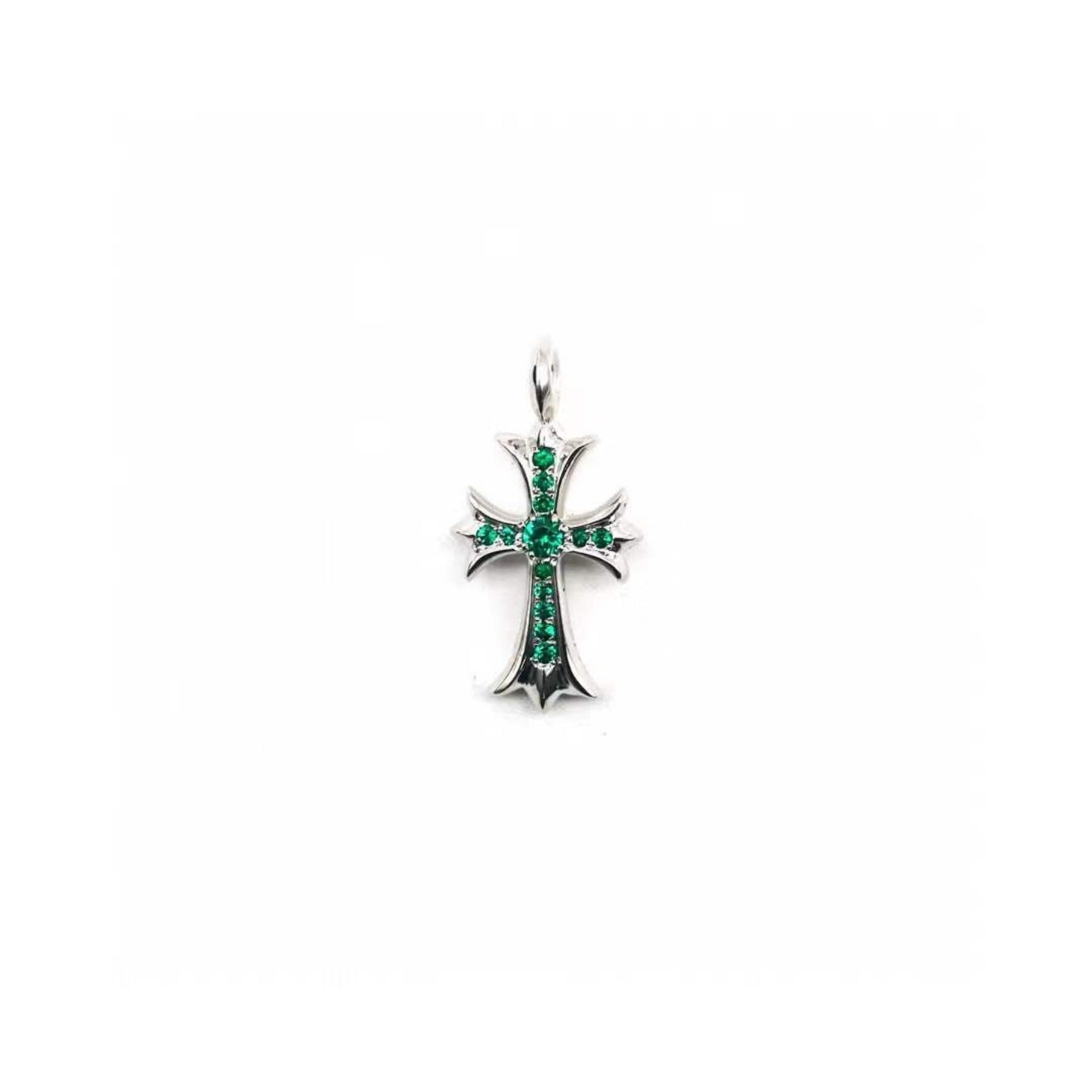 CHROME HEARTS (クロムハーツ) 18K ホワイト ゴールド エメラルド タイニー クロス ペンダント