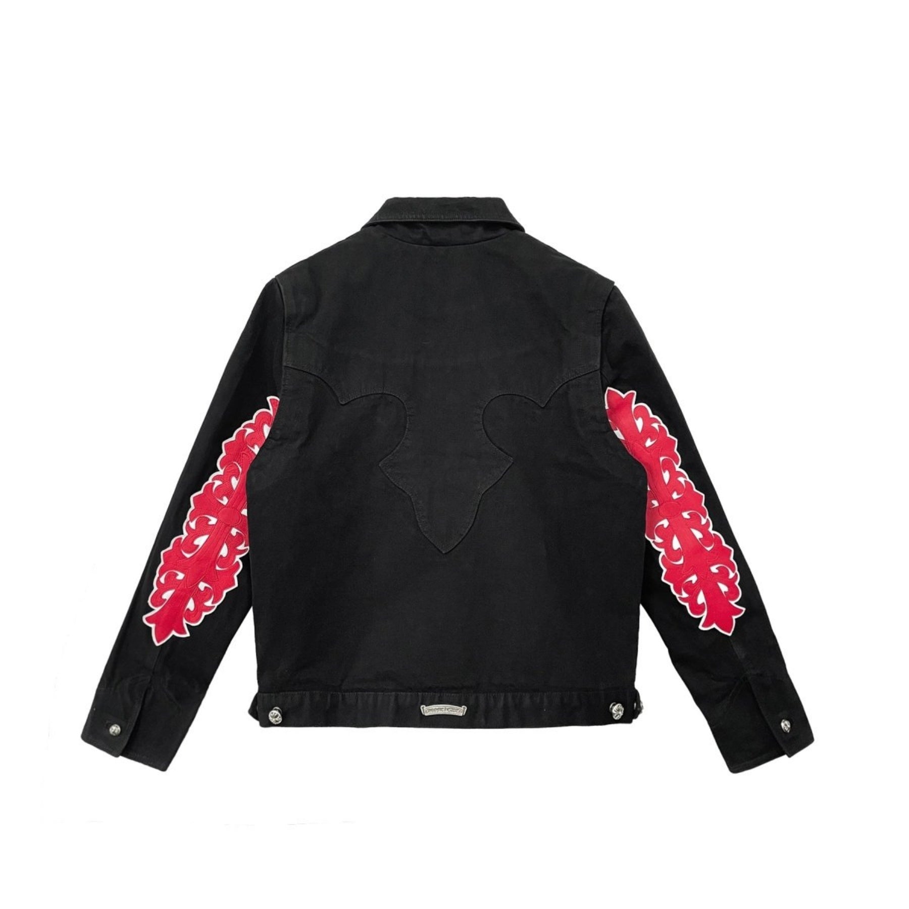 CHROME HEARTS (クロムハーツ)   レッドフローラルクロスレザーパッチ ブラックデニムジャケット