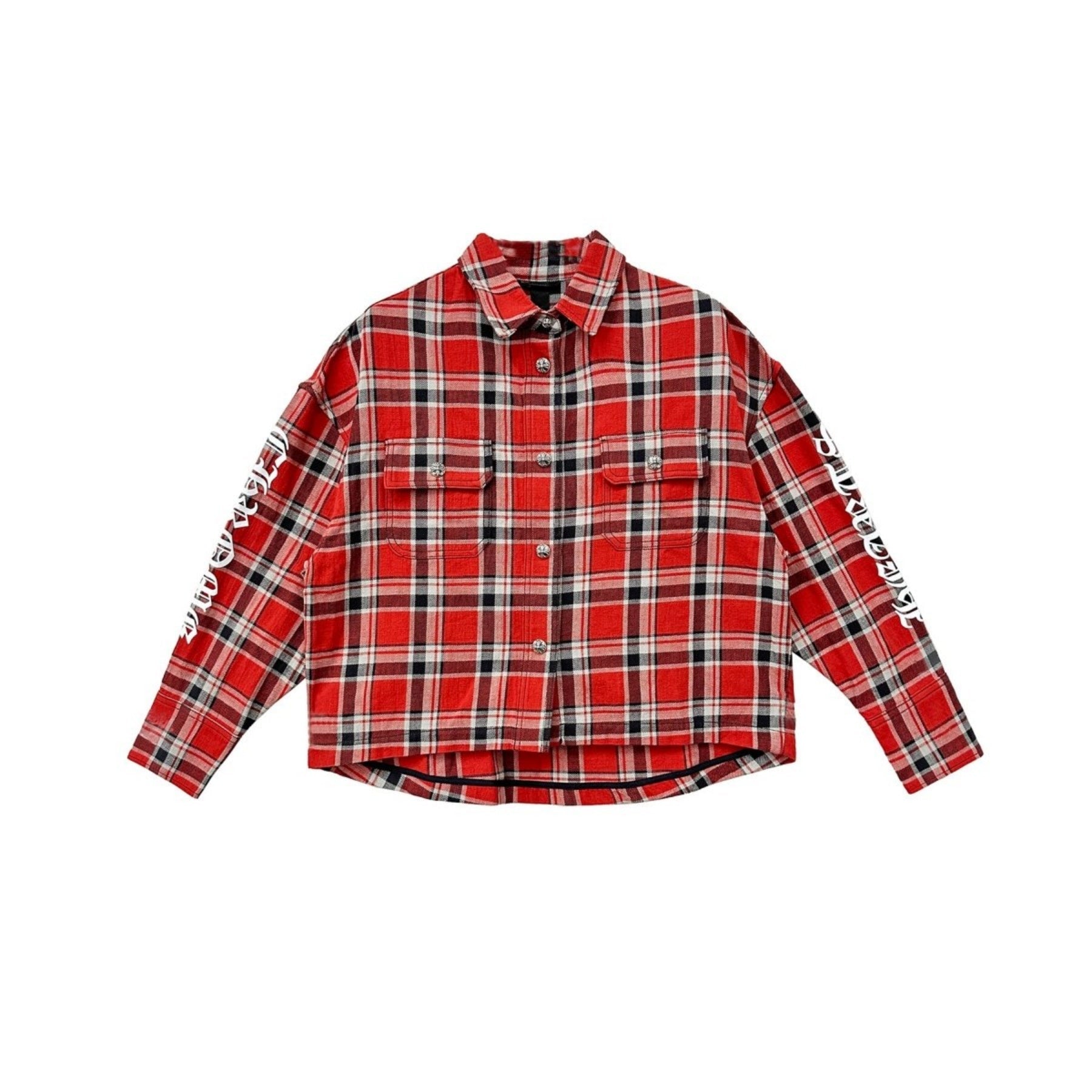 CHROME HEARTS (クロムハーツ) ワークドッグ レッドチェック シルバーボタンショートシャツ