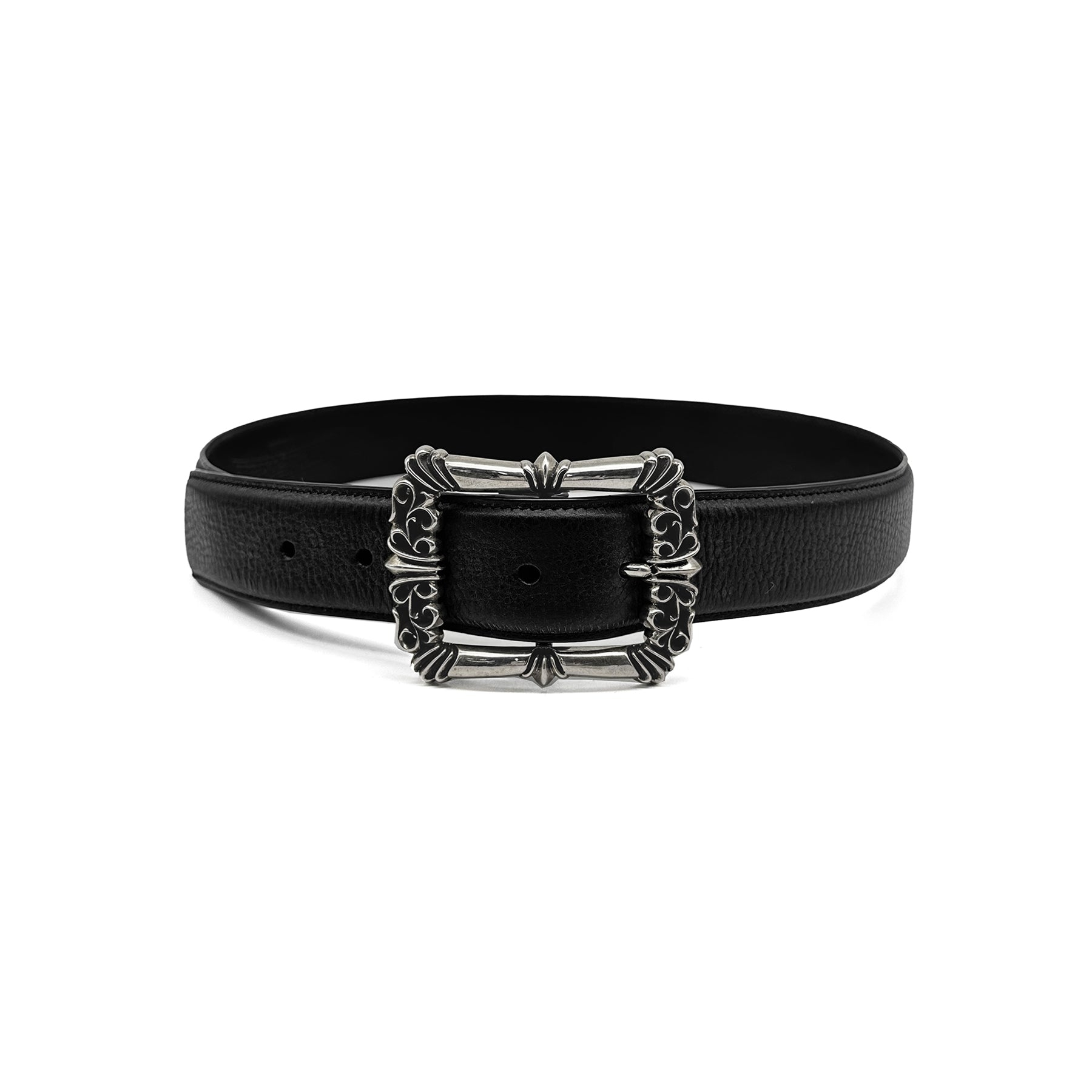 CHROME HEARTS (クロムハーツ) ブラックレザーフィリグリーベルト 34インチ