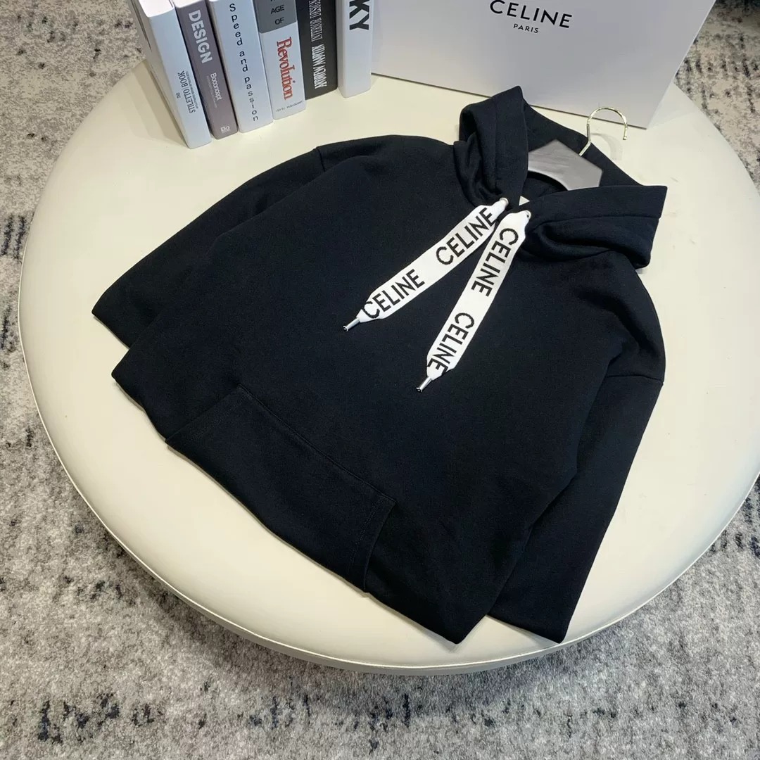 CELINE ルーズ フーディー / コットンフリース - ブラック