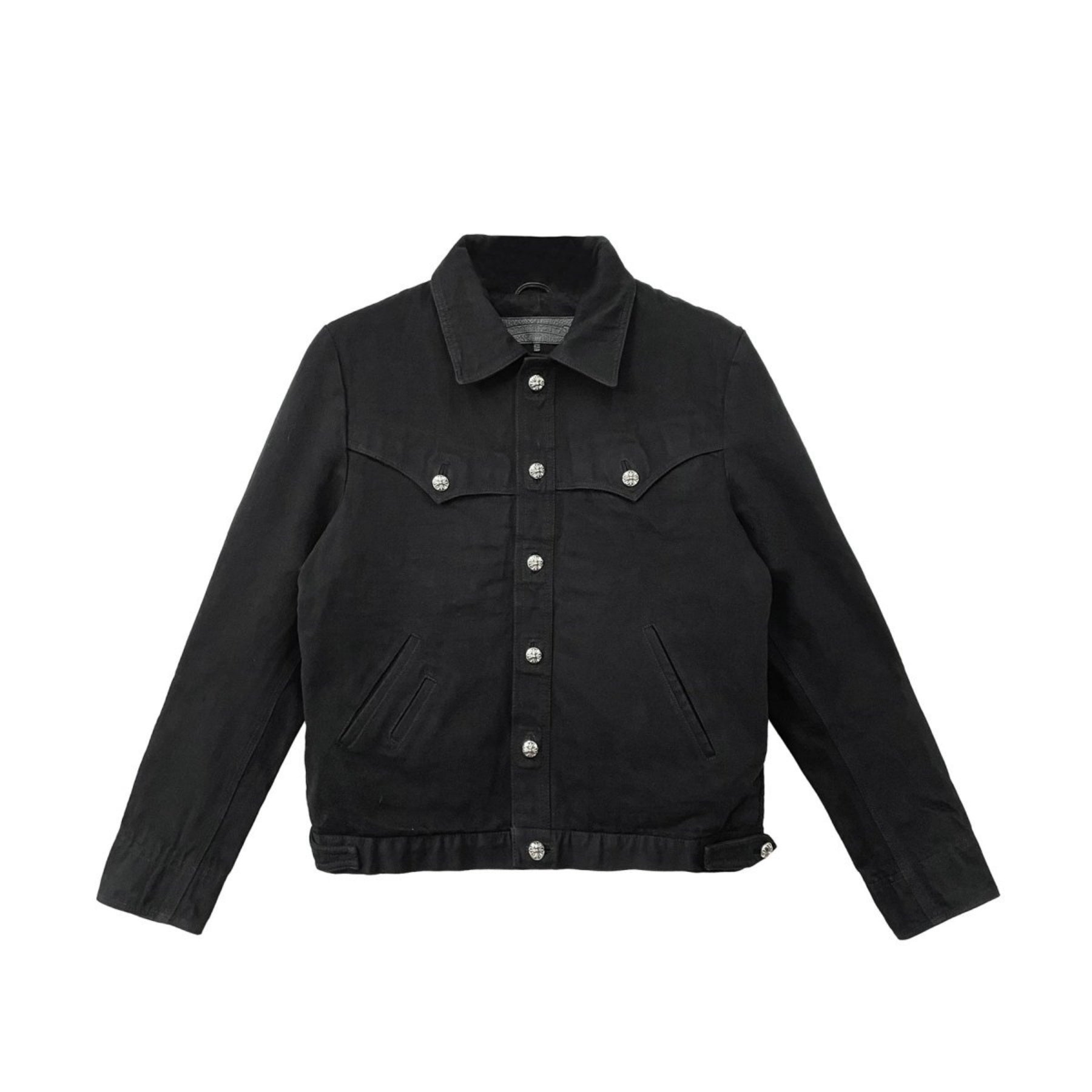 CHROME HEARTS (クロムハーツ)   レッドフローラルクロスレザーパッチ ブラックデニムジャケット