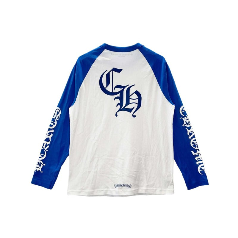 クロムハーツ CHホースシューロゴ入りブルー＆ホワイト長袖Tシャツ