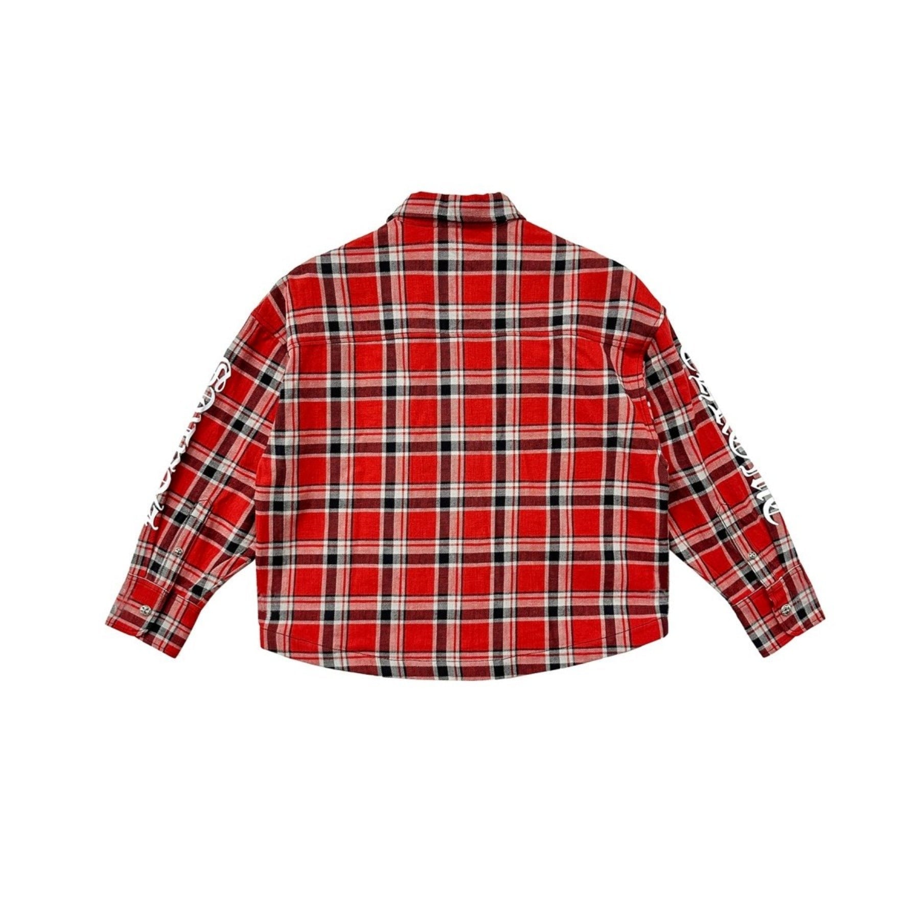CHROME HEARTS (クロムハーツ) ワークドッグ レッドチェック シルバーボタンショートシャツ