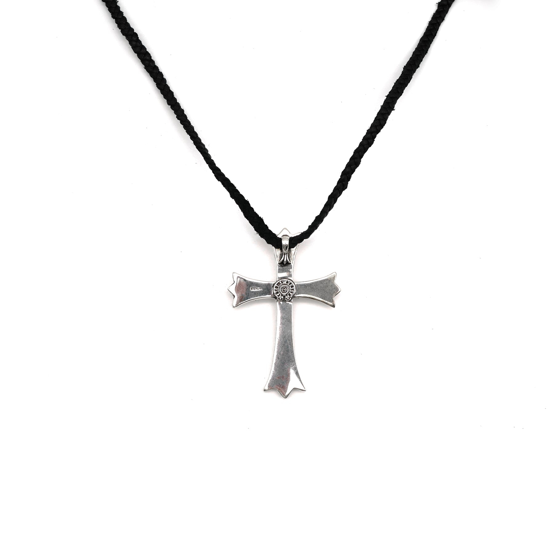 CHROME HEARTS (クロムハーツ) レザー ブレイズ シルバー925 クロス ネックレス