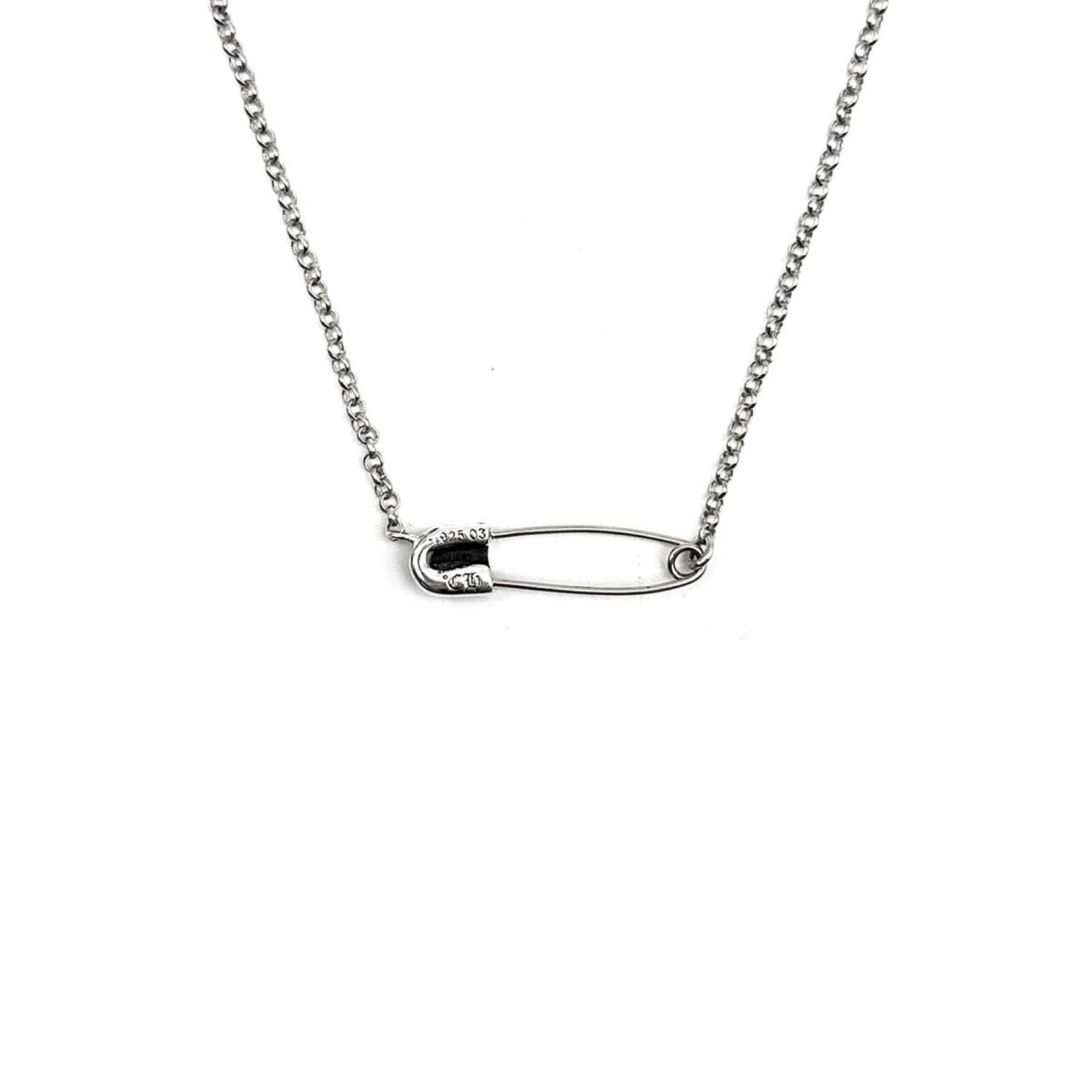 CHROME HEARTS (クロムハーツ) シルバー ピンクリップ シングルダイヤモンド ロールチェーン ネックレス