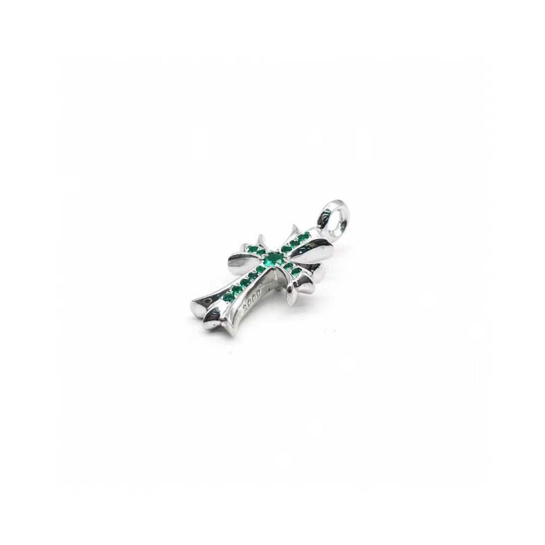 CHROME HEARTS (クロムハーツ) 18K ホワイト ゴールド エメラルド タイニー クロス ペンダント