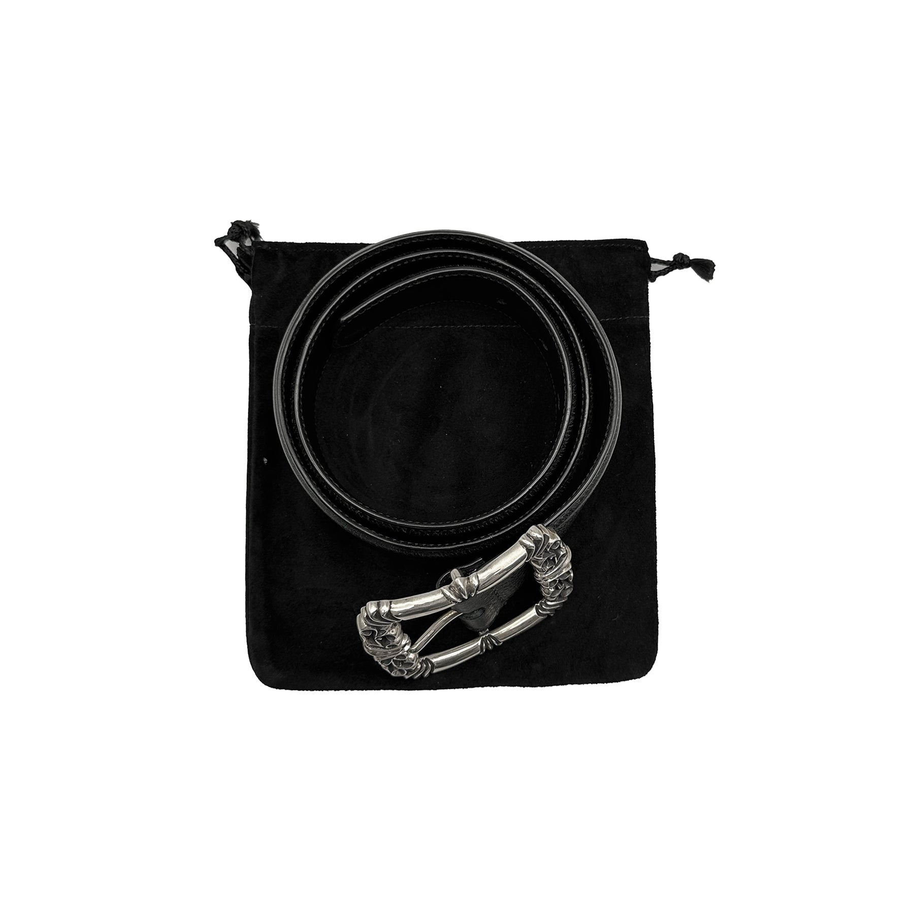 CHROME HEARTS (クロムハーツ) ブラックレザーフィリグリーベルト 34インチ