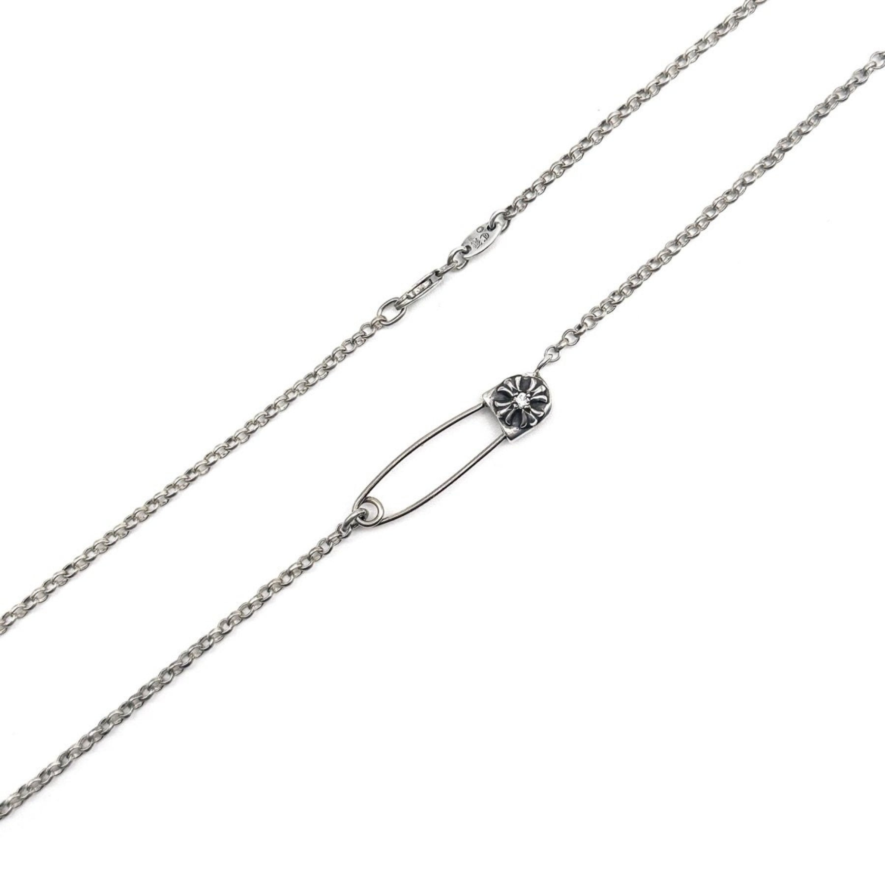 CHROME HEARTS (クロムハーツ) シルバー ピンクリップ シングルダイヤモンド ロールチェーン ネックレス