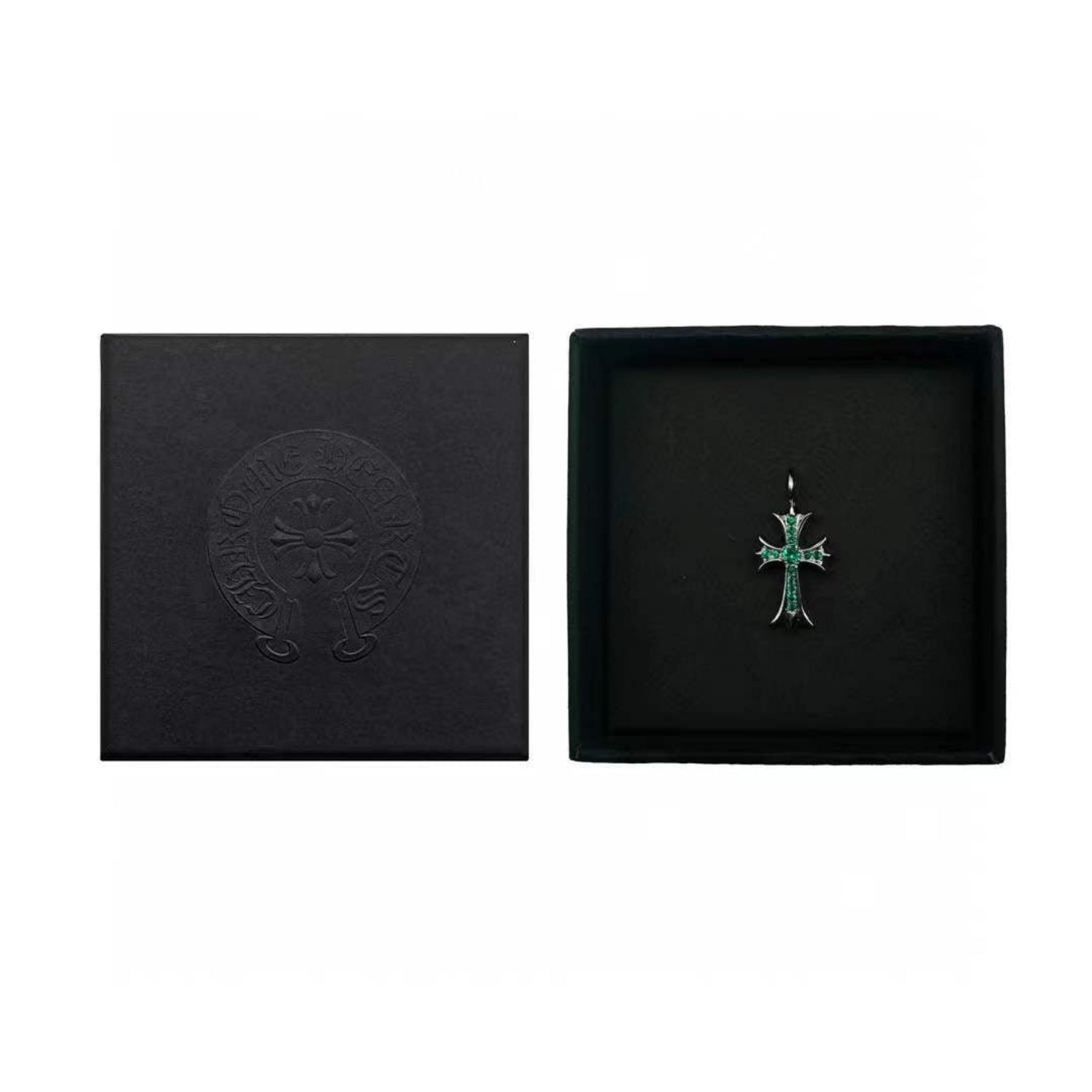 CHROME HEARTS (クロムハーツ) 18K ホワイト ゴールド エメラルド タイニー クロス ペンダント