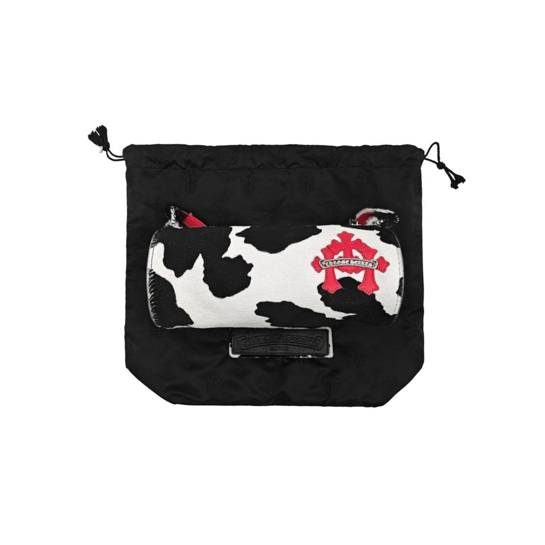 CHROME HEARTS (クロムハーツ) レッドレザー クロスパッチ ホースヘア カウストライプ ジョジョ ミニハンドバッグ