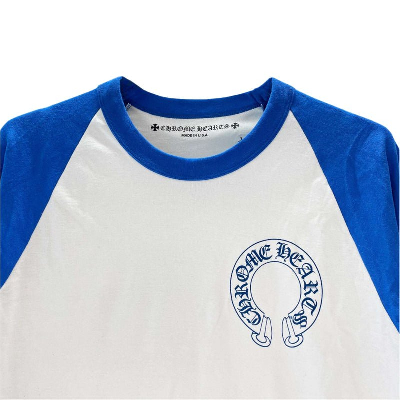 クロムハーツ CHホースシューロゴ入りブルー＆ホワイト長袖Tシャツ