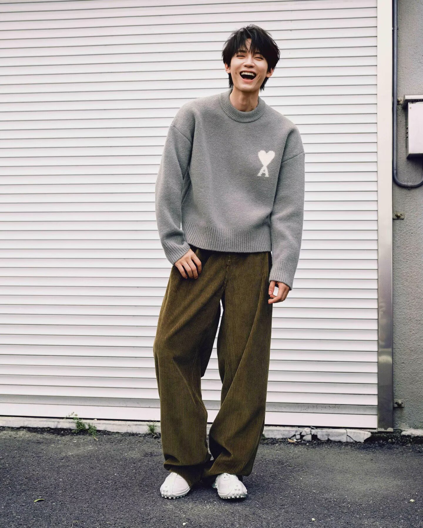 ★AMI★ハートロゴ メリノウール セーター★グレー