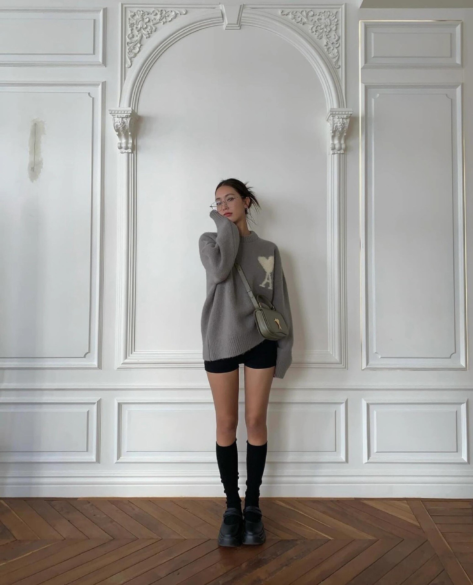 ★AMI★ハートロゴ メリノウール セーター★グレー