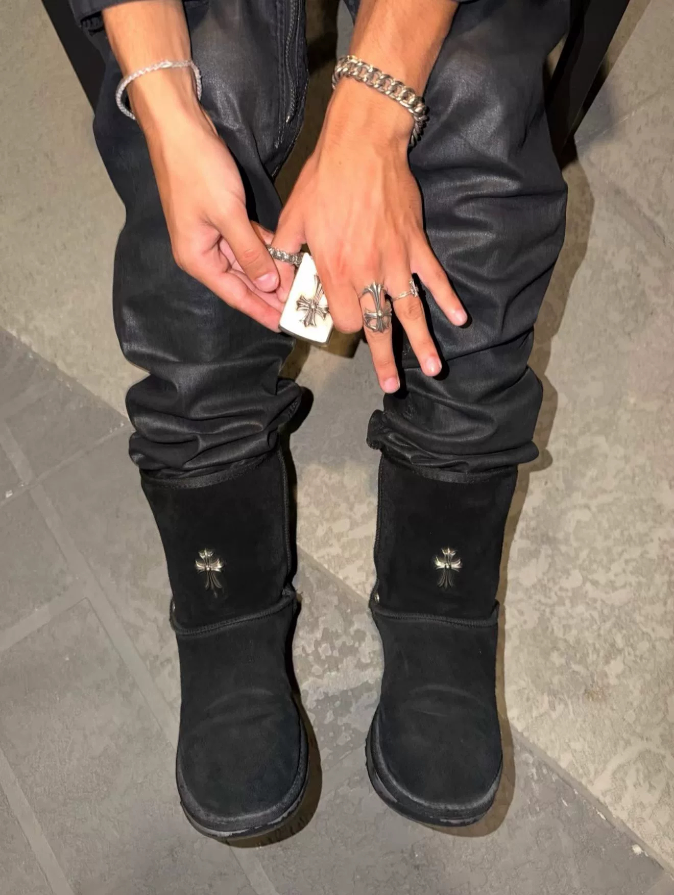クロムハーツ (クロムハーツ) x UGG クロスレザー スノーブーツ