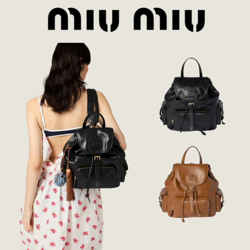 ★MIU MIU直営店★麻とレザーのバックパック ☆MIU MIU直営店☆麻とレザーのバックパック (MiuMiu/バック