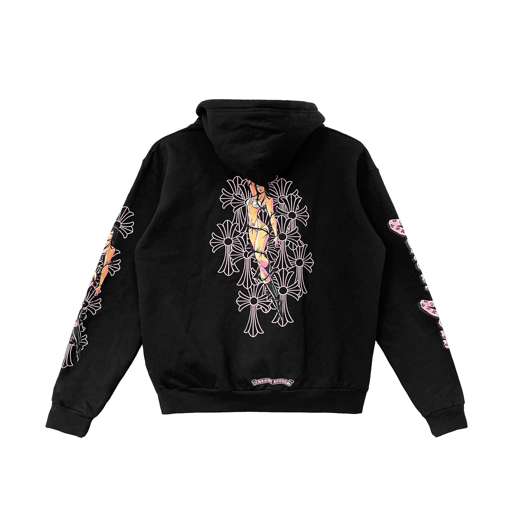 CHROME HEARTS (クロムハーツ) デッドリードール ピンク クロススクロールロゴ ジップアップパーカー