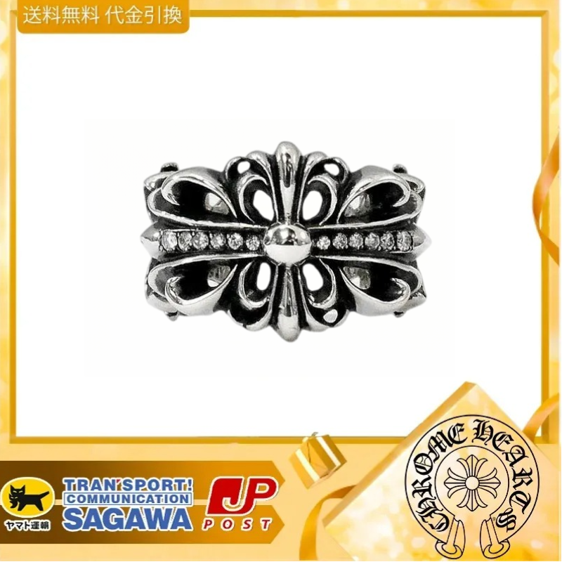 【希少】 CHROME HEARTS クロムハーツ ダブルフローラルクロス ダイヤモンド リング メンズ ダイヤ 指輪フリーサイズ 黒/白/