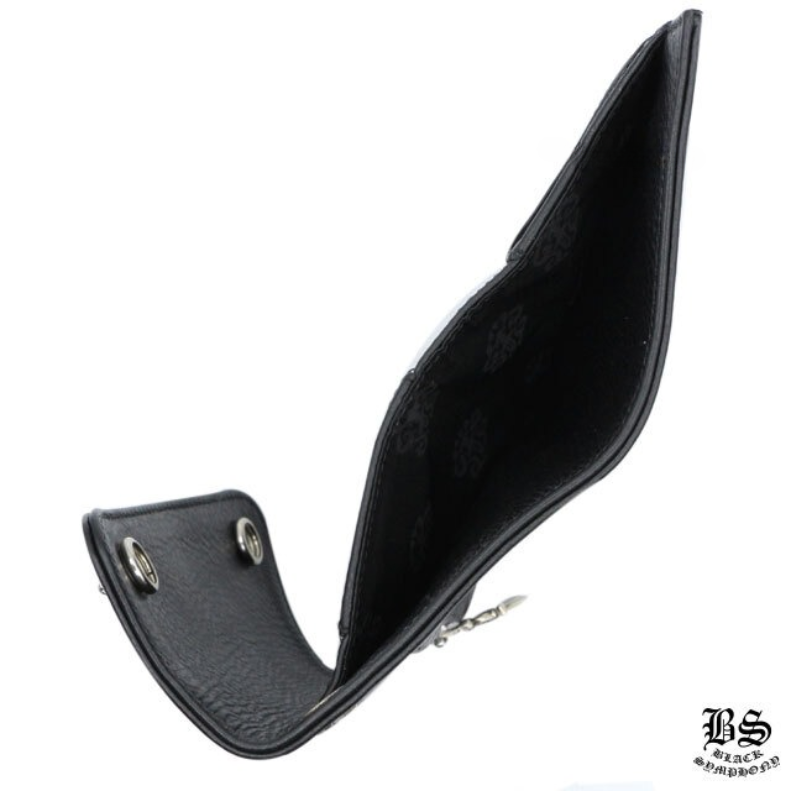 クロムハーツ ウェーブウォレット クロスボタン ブラック ヘビーレザー ミニ 財布