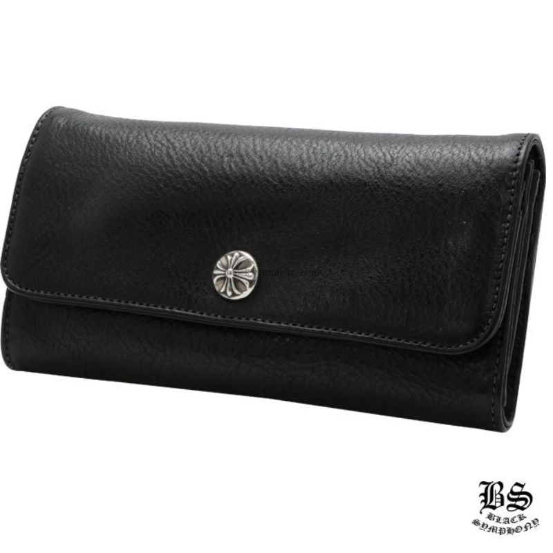 クロムハーツ ジュディウォレット クロスボタン ブラックヘビーレザー 長財布