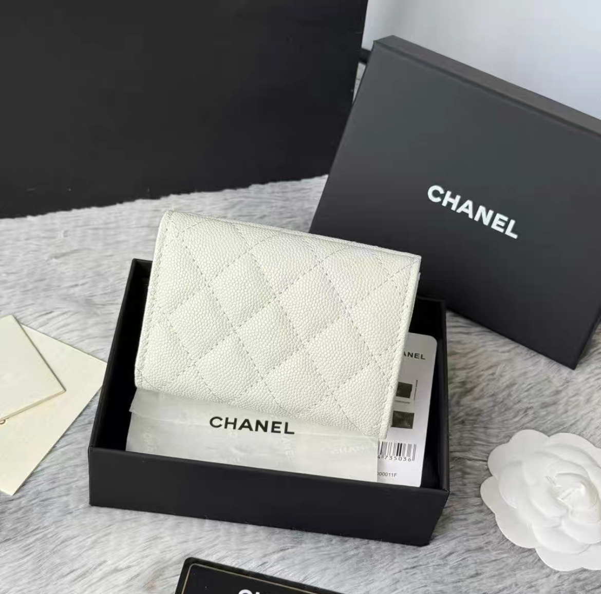 CHANEL シャネル AP4383 マトラッセ スモール ウォレット キャビアスキン ブラック 三つ折り財布 レザー シャンパンゴールド金具 箱付