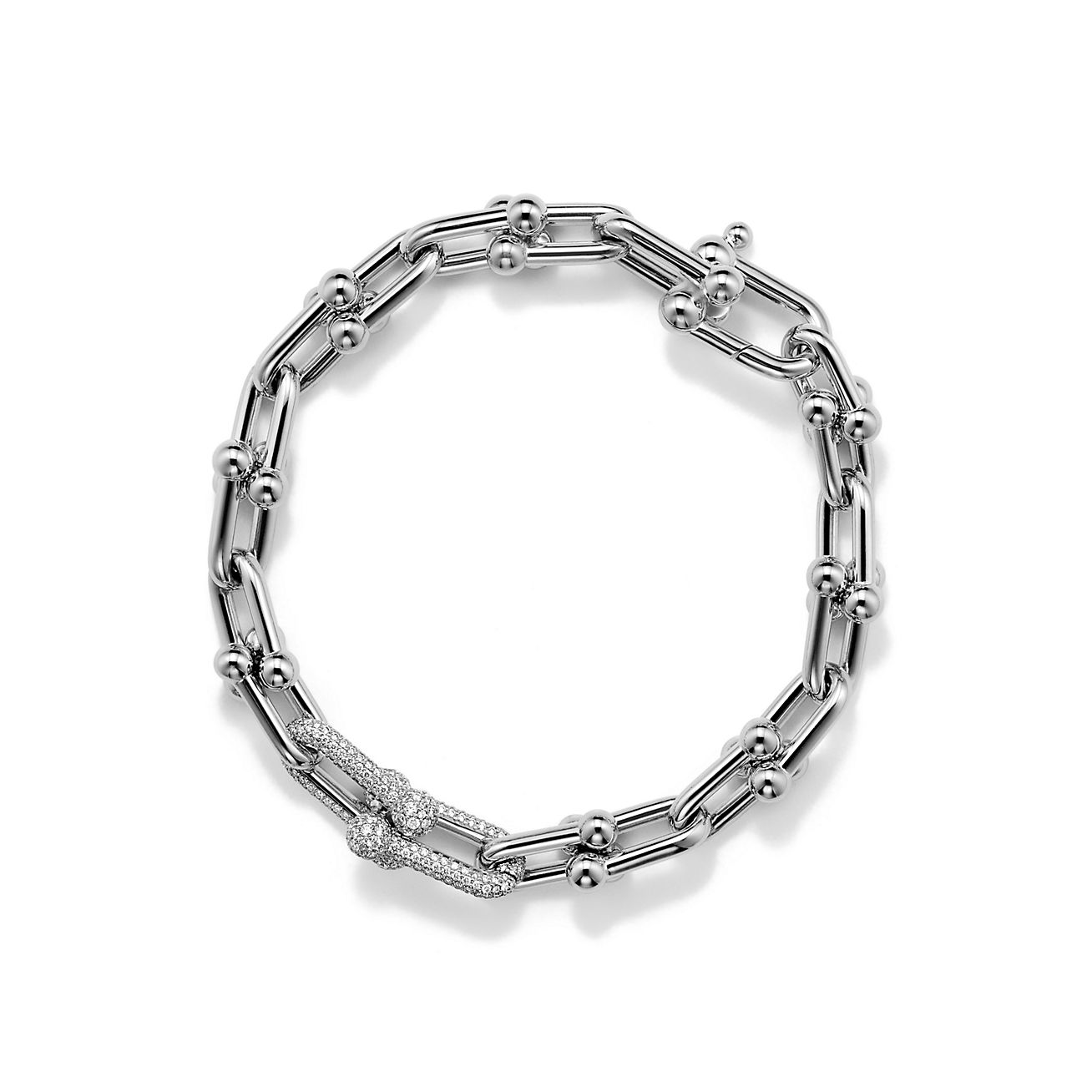 ティファニ（Tiffany）  ハードウェア ミディアム リンク ブレスレット ホワイトゴールドにダイヤモンドをセッティング