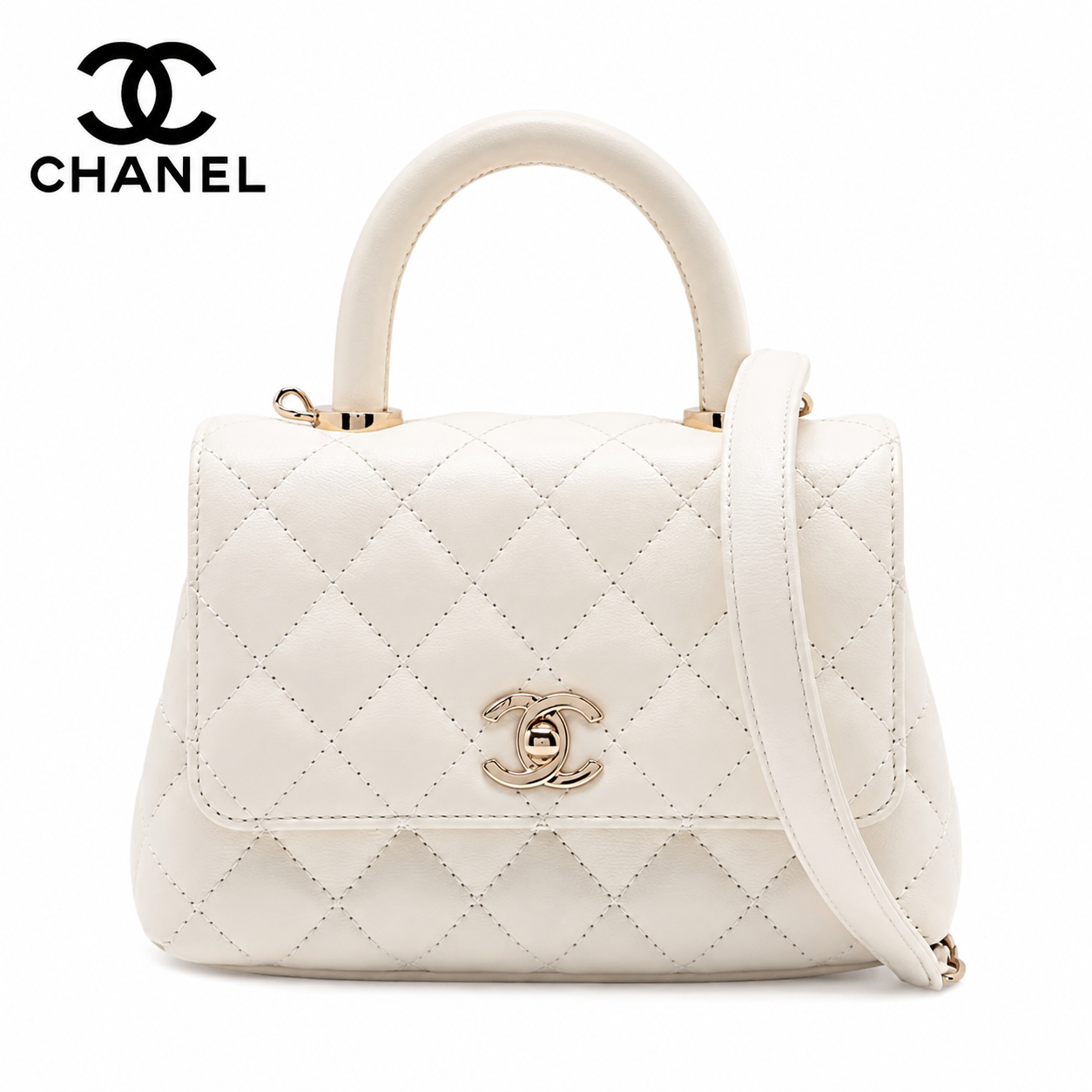 CHANEL シャネル ココハンドル19 XXS キャビアスキン 2WAYハンドバッグ ホワイト ゴールド金具 ランダムプレート