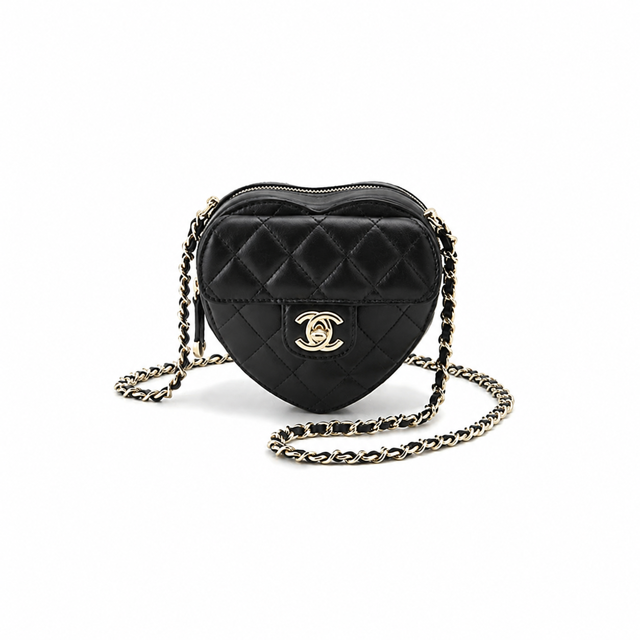 CHANEL シャネル マトラッセ ハート チェーン クラッチ バッグ ブラック 黒