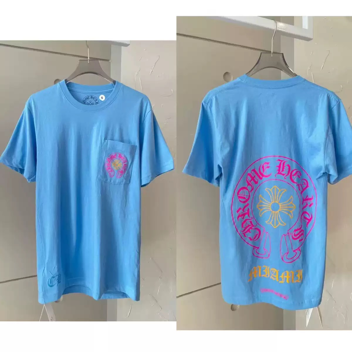 CHROME HEARTS クロムハーツ マイアミ限定ホースシューブルー半袖Tシャツ