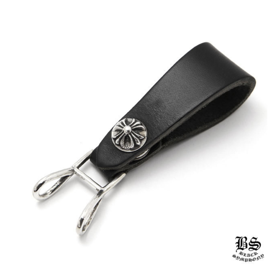 chrome heart クロムハーツ Wベルトループ クロスボタン ブラックレザー