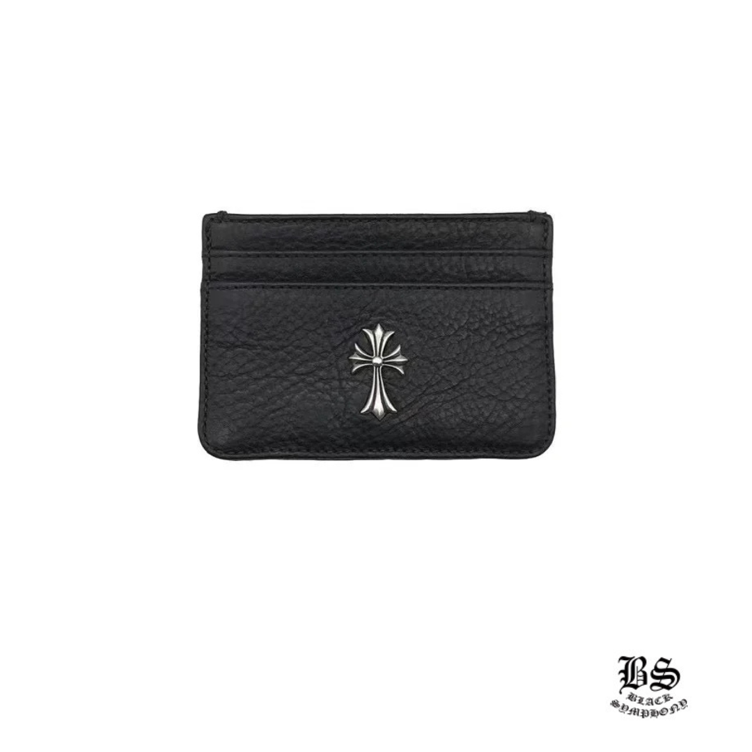 クロムハーツ CHROME HEARTS ウォレット カードケース ダブルサイドブラック ヘビーレザーw スクロールラベル タイニーCHクロス クロム ハーツ カードケース 名刺入れ