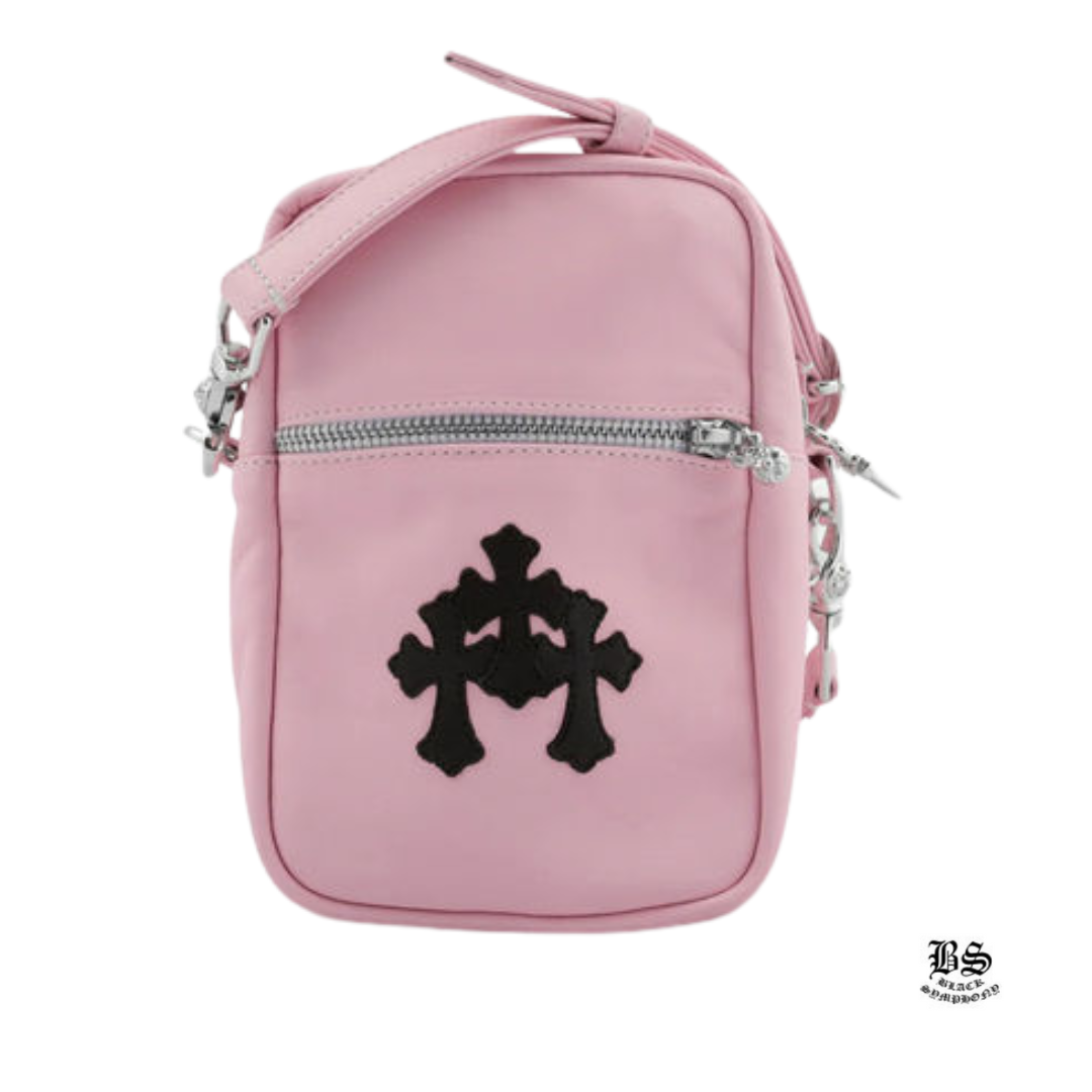 クロムハーツ CHROME HEARTS TAKAMINI 3 Cemetery Cross Patch Leather Shoulder Bag クロムハーツ タカミニ 3 セメタリークロスパッチ レザーショルダーバッグ クロスボール CHプラス ラムスキン シルバー925 ピンク×ブラウン