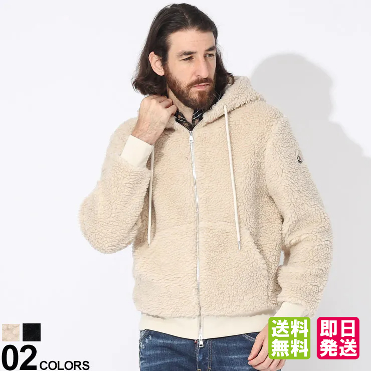 モンクレール パーカー MONCLER メンズ ボアパーカー アウター テディフリース ロゴ 刺繍 フルジップ 黒 クロ ベージュ ブランド ブルゾン フード レギュラーフィット 大きいサイズ あり MC8G0002389A5V