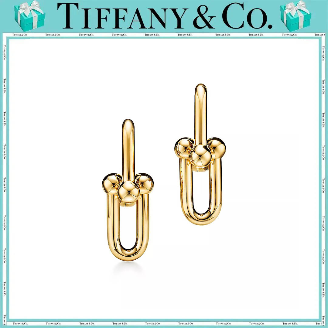 ティファニー/Tiffany ハードウェアミディアム リンク ピアス イエローゴールド