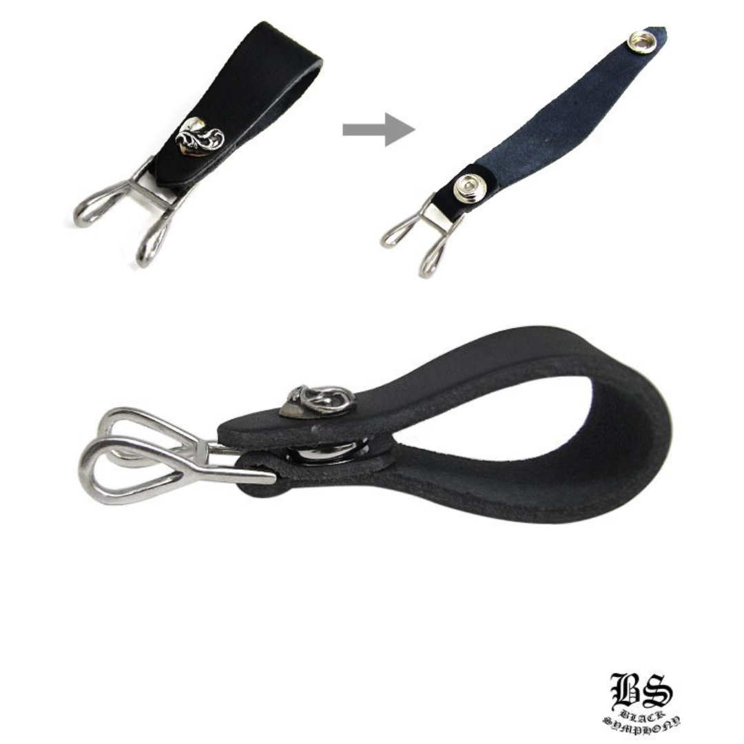 chrome heart クロムハーツ Wベルトループ ハートボタン ブラックレザー