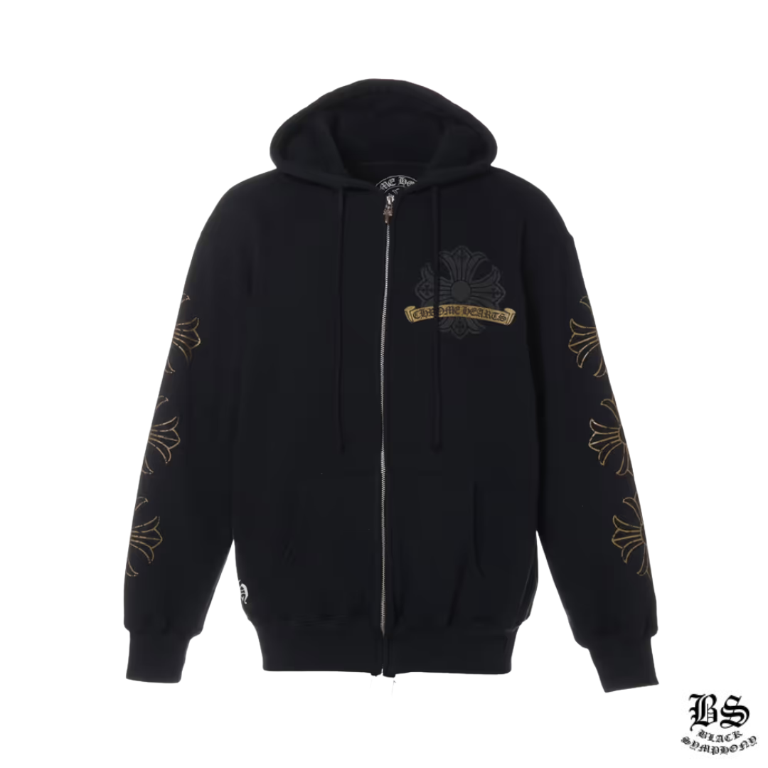 クロムハーツ パーカー コットン サイズL ブラック ホースシュー CHプラス