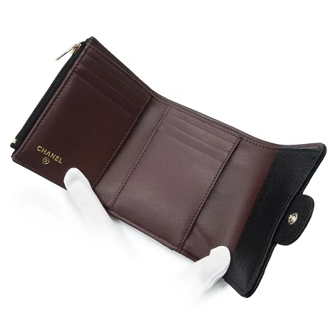 CHANEL シャネル AP4383 マトラッセ スモール ウォレット キャビアスキン ブラック 三つ折り財布 レザー シャンパンゴールド金具 箱付