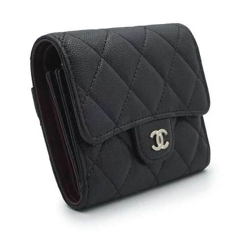 CHANEL シャネル AP4383 マトラッセ スモール ウォレット キャビアスキン ブラック 三つ折り財布 レザー シャンパンゴールド金具 箱付