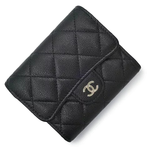 CHANEL シャネル AP4383 マトラッセ スモール ウォレット キャビアスキン ブラック 三つ折り財布 レザー シャンパンゴールド金具 箱付