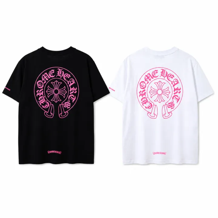 クロムハーツ ホースシューロゴ ポケットTシャツ｜ピンクロゴが映える黒白2色
