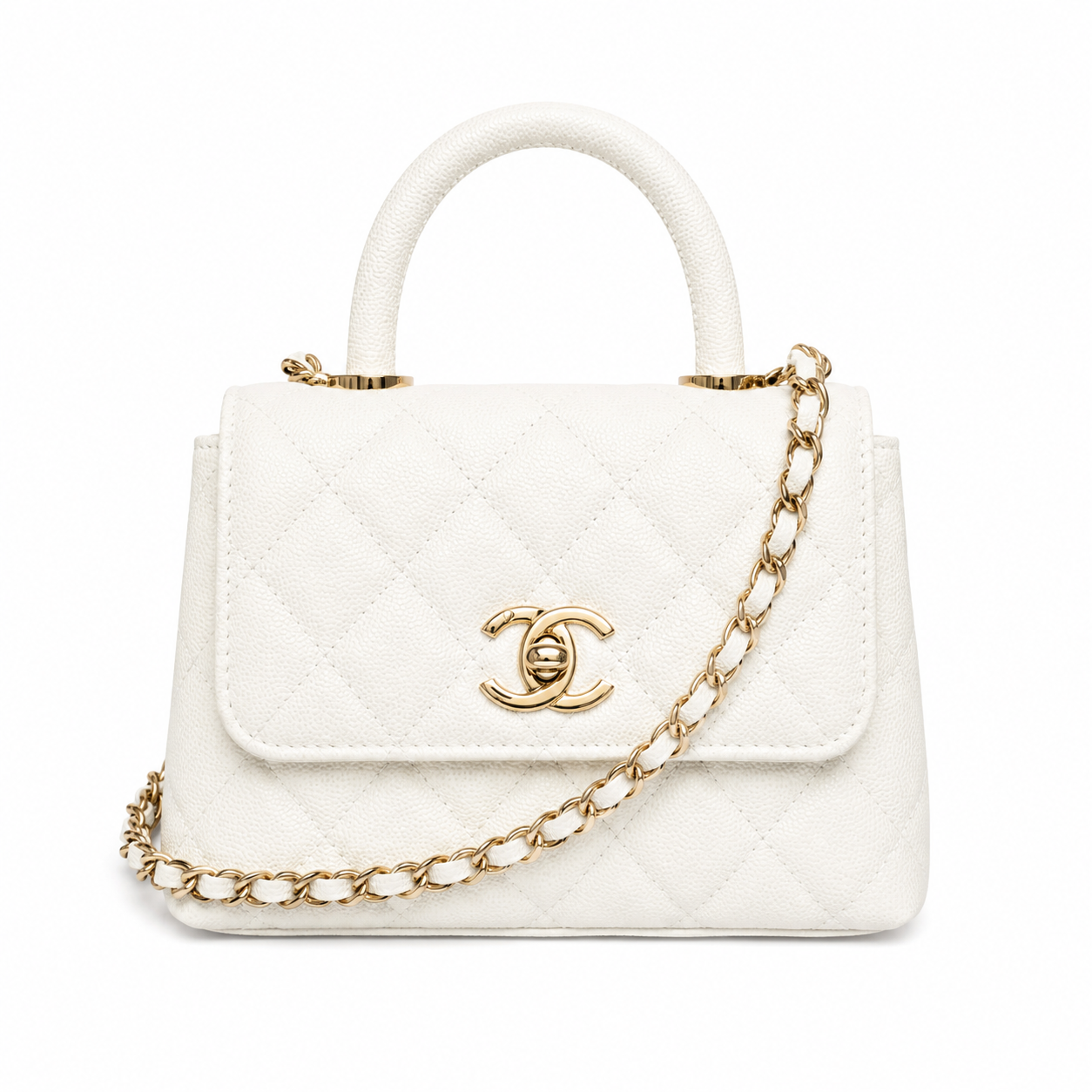 CHANEL シャネル  ココハンドル 14.5cm 2WAYハンドバッグ ホワイト ゴールド金具 