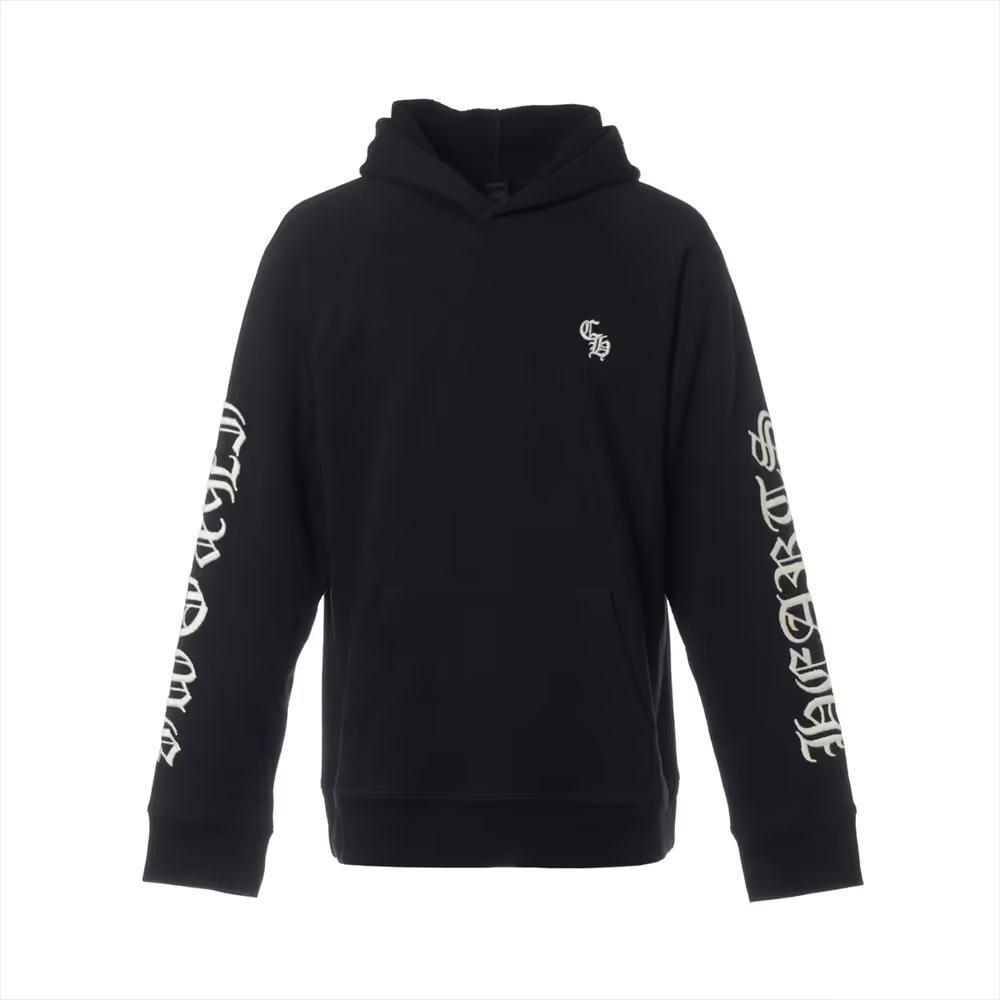 クロムハーツ パーカー コットン ブラック×ホワイト SLOW RIDE CH刺繍