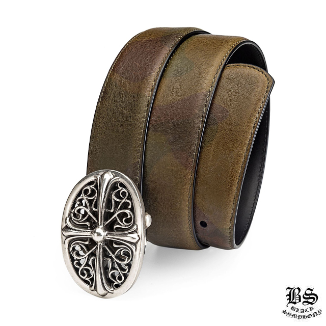 クロムハーツ クラシックオーバルクロスバックル＆プレーンブラックレザー1.5ホースシューリベット ベルトセット