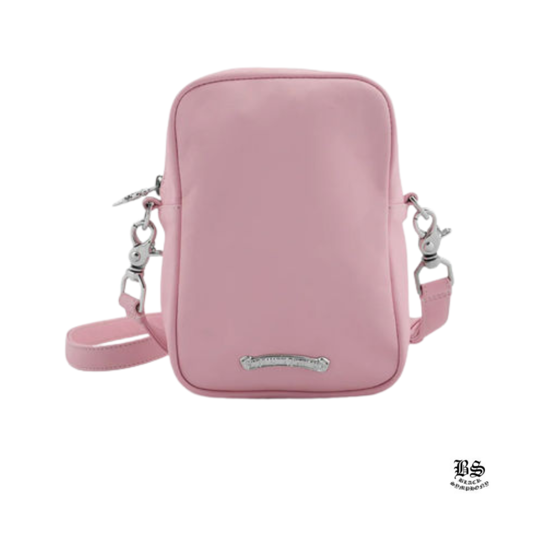 クロムハーツ CHROME HEARTS TAKAMINI 3 Cemetery Cross Patch Leather Shoulder Bag クロムハーツ タカミニ 3 セメタリークロスパッチ レザーショルダーバッグ クロスボール CHプラス ラムスキン シルバー925 ピンク×ブラウン