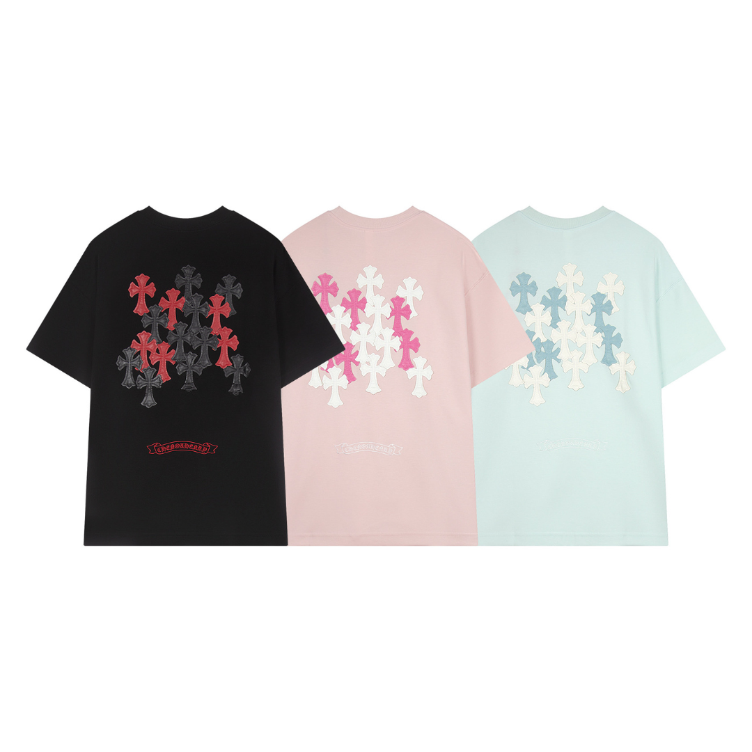 Chrome Heartクロムハーツ Tシャツ  黒 &ピング＆ブルー 3色　綿100%  zh0129