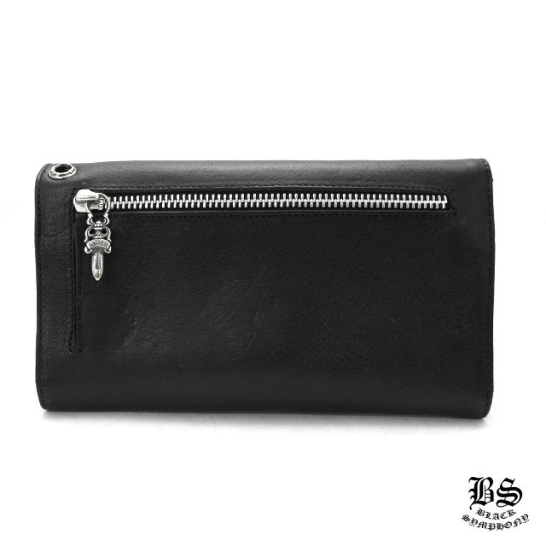  クロムハーツ ウェーブウォレット クロスボタン ブラック ヘビーレザー