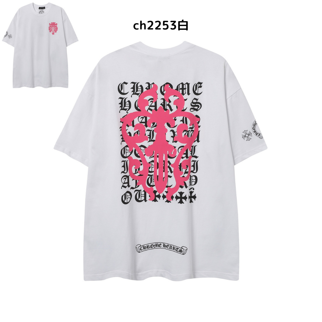 【2025新登場】クロムハーツChrome Hearts プリント刺繍Tシャツ特集 夏服 人気 男女兼用　綿100%  ch2230
