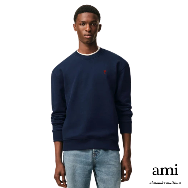 Ami paris【パーマネントコレクション】ブルー オーガニックコットン Ami de Coeur スウェットシャツ